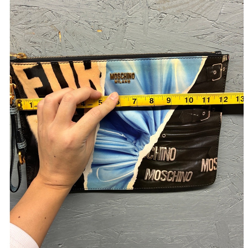 Moschino Milano For Real Print Clutch Bag Women's Black Pouch Designer - Picture 8 of 11